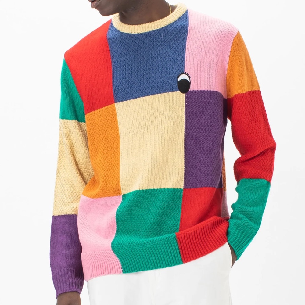 NWT Barney Cools Gerald Knit Piñata Patchwork Sweater